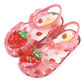 Dječje ljetne sandale za djevojčice s voćnim uzorkom, mekana jelly potplata, gornji dio PVC, kopča na Velcro, za plažu, stil princeze