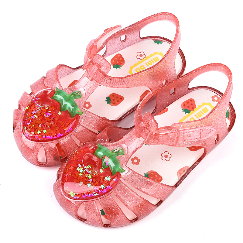 Dječje ljetne sandale za djevojčice s voćnim uzorkom, mekana jelly potplata, gornji dio PVC, kopča na Velcro, za plažu, stil princeze