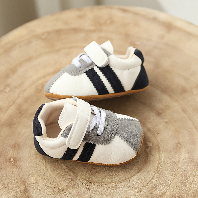 Unisex dječje tenisice za hodanje 12–48 mjeseci, s Velcro zatvaračem, gornji dio od sintetičke kože, prozračne, nizak kroj, prugasti uzorak, meka gumena potplat