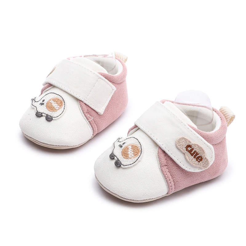 Xuebao Baby unisex παπούτια για μωρά, αναπνεύσιμο πάνω μέρος από σουέντ και καμβά, χαμηλό ύψος, Velcro κλείσιμο, καρτούν εκτύπωση, anti-slip σόλα, 0–3 ετών