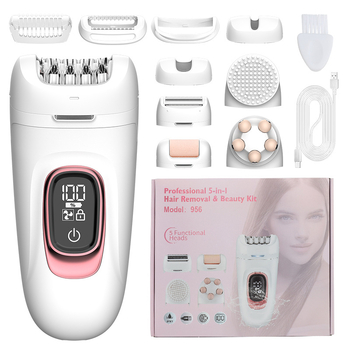 5-u-1 električni epilator za tijelo: uklanjanje dlaka, brijač, četka za čišćenje i masažer – pogodno za mokro i suho korištenje