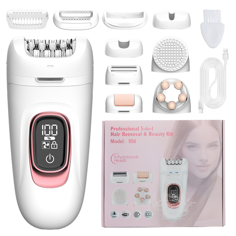 5-u-1 električni epilator za tijelo: uklanjanje dlaka, brijač, četka za čišćenje i masažer – pogodno za mokro i suho korištenje