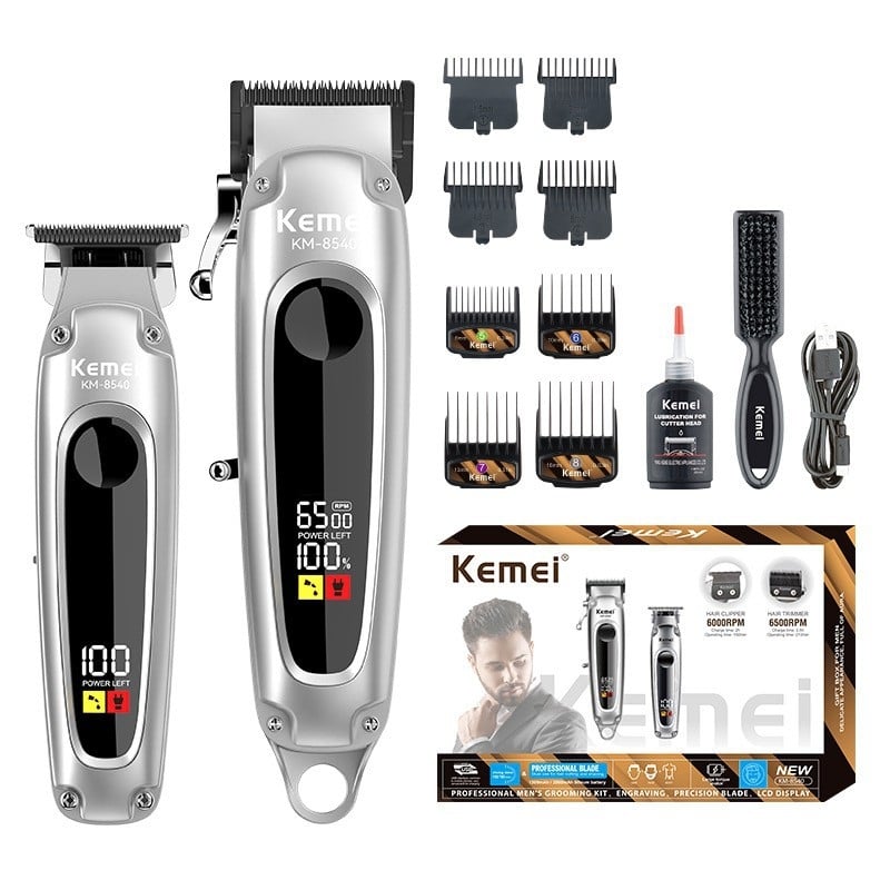Kemei KM-8540 Mașină profesională de tuns părul, baterie încorporată 2000–4000mAh, lamă demontabilă și lavabilă, zgomot redus