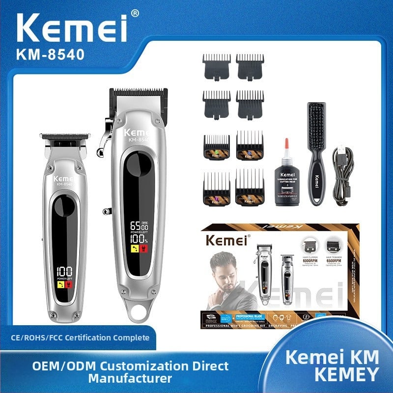 Kemei KM-8540 Mașină profesională de tuns părul, baterie încorporată 2000–4000mAh, lamă demontabilă și lavabilă, zgomot redus