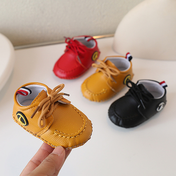 Unisex cipele za bebe i malu djecu 12-36 mjeseci, mekana potplata, gornji dio od PU umjetne kože, karikatura uzorak, vintage stil, vezanje sprijeda