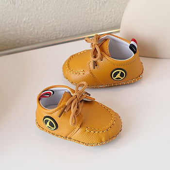 Unisex cipele za bebe i malu djecu 12-36 mjeseci, mekana potplata, gornji dio od PU umjetne kože, karikatura uzorak, vintage stil, vezanje sprijeda