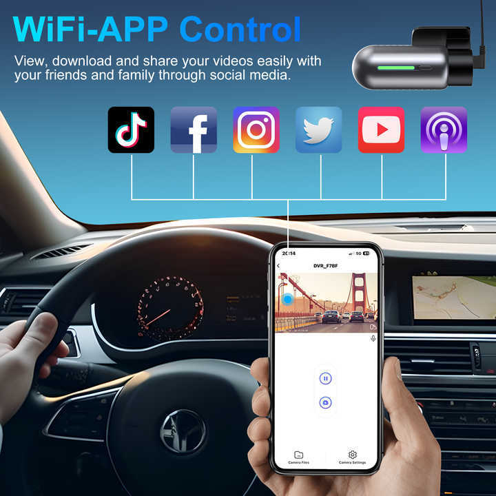 Nova 2K dash kamera za auto s Wi-Fi, DVR-om, HD noćnim vidom, prednja kamera