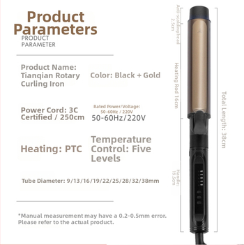 Ondulator rotativ pentru păr, fixare de durată, diametre 38 mm și 32 mm, pentru uz profesional în saloane și machiaj
