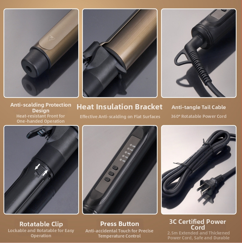 Ondulator rotativ pentru păr, fixare de durată, diametre 38 mm și 32 mm, pentru uz profesional în saloane și machiaj