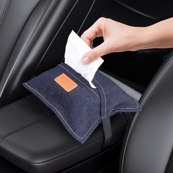 Denim kutija za maramice za automobil, za središnju konzolu i vizir za sunce — viseći spremnik za unutarnje skladištenje