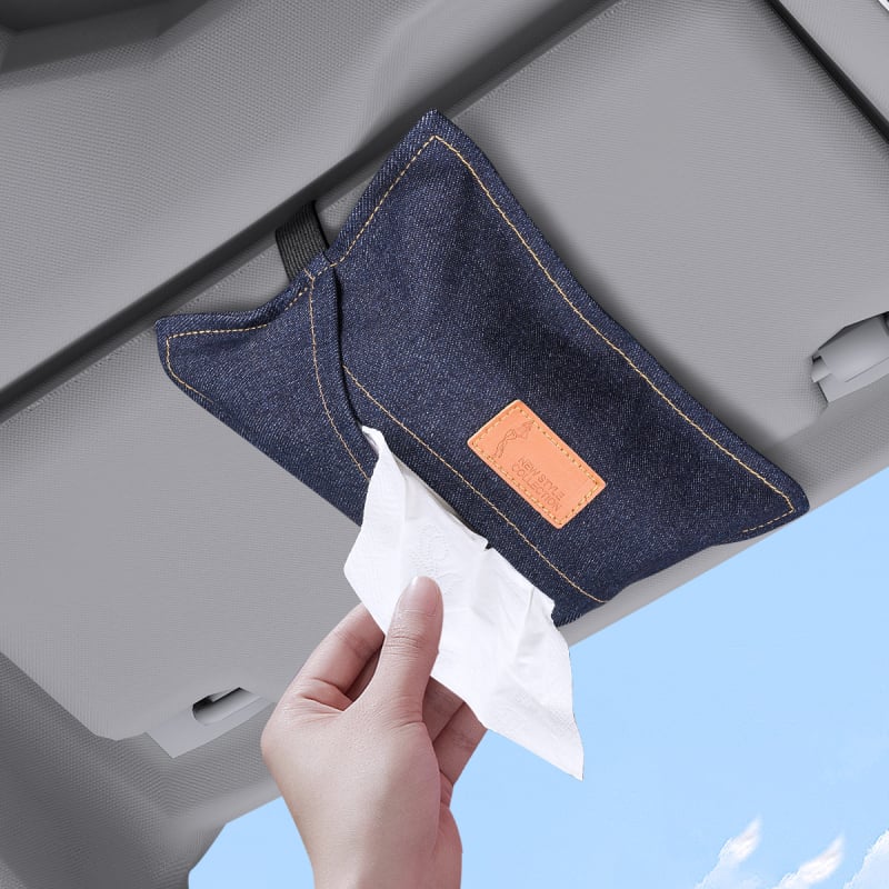 Denim kutija za maramice za automobil, za središnju konzolu i vizir za sunce — viseći spremnik za unutarnje skladištenje