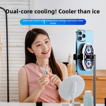 Răcitor pentru telefon cu două ventilatoare, suport pentru streaming live, afișaj digital de temperatură, răcire pe bază de semiconductori, clips de prindere pe spatele telefonului, wireless
