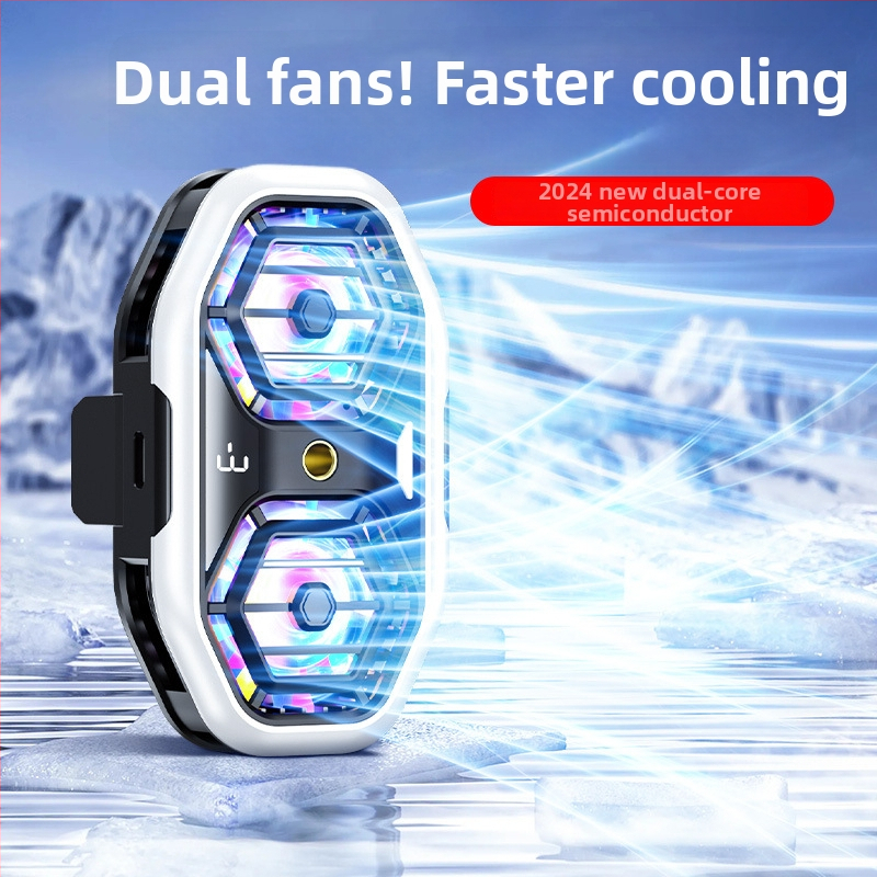 Răcitor pentru telefon cu două ventilatoare, suport pentru streaming live, afișaj digital de temperatură, răcire pe bază de semiconductori, clips de prindere pe spatele telefonului, wireless