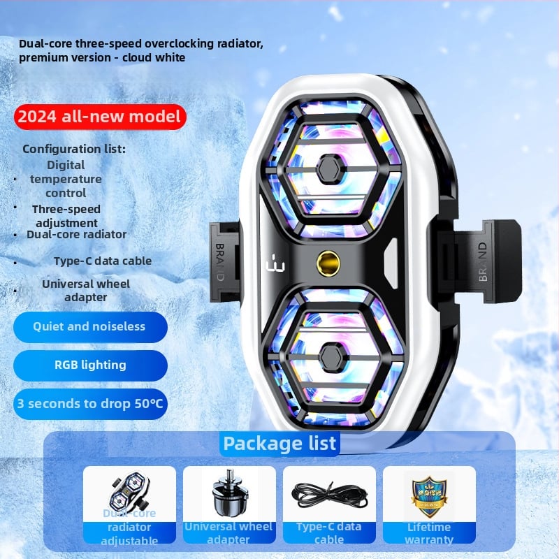 Răcitor pentru telefon cu două ventilatoare, suport pentru streaming live, afișaj digital de temperatură, răcire pe bază de semiconductori, clips de prindere pe spatele telefonului, wireless