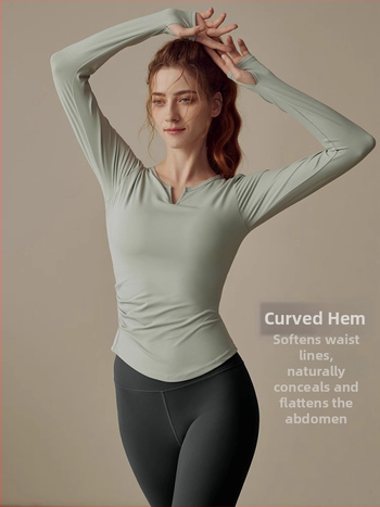 Dámske dlhé rukávy športové tričko na fitnes a jogu, rýchloschnúce, priedušné, slim-fit na beh