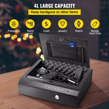 Casetă securizată pentru arme cu amprentă și parolă, interfață USB cu lumină albastră