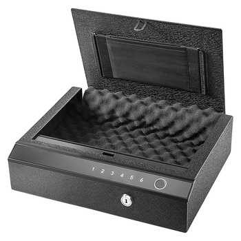 Casetă securizată pentru arme cu amprentă și parolă, interfață USB cu lumină albastră