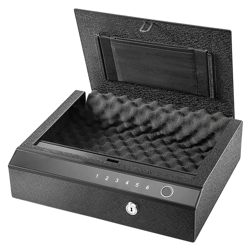 Casetă securizată pentru arme cu amprentă și parolă, interfață USB cu lumină albastră