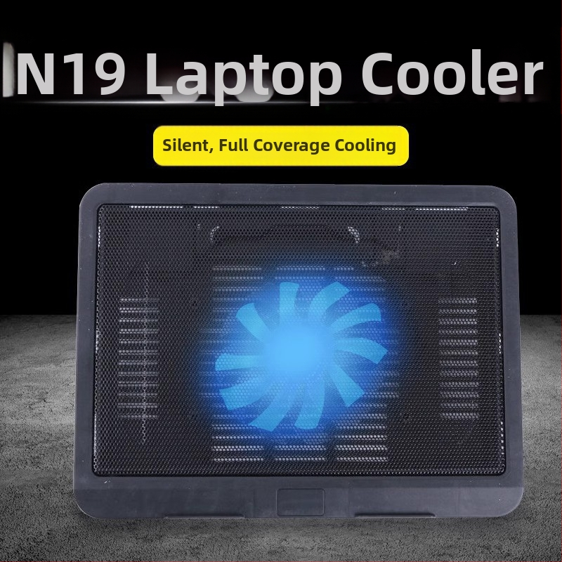 N19 Chladič na notebook s dvomi ventilátormi pre 14-palcový notebook, modrá LED základňa a držiak