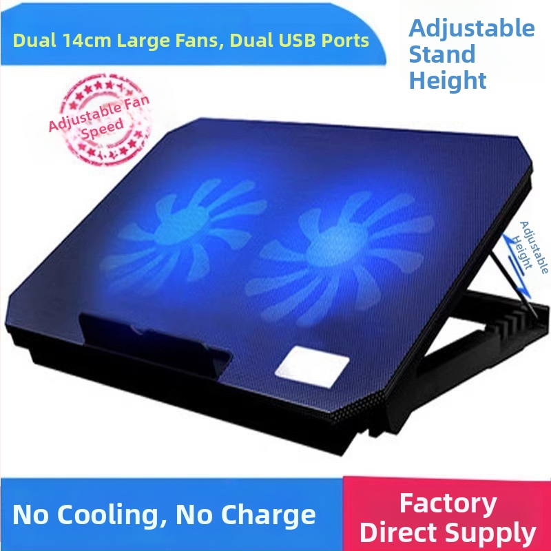 N19 Chladič na notebook s dvomi ventilátormi pre 14-palcový notebook, modrá LED základňa a držiak