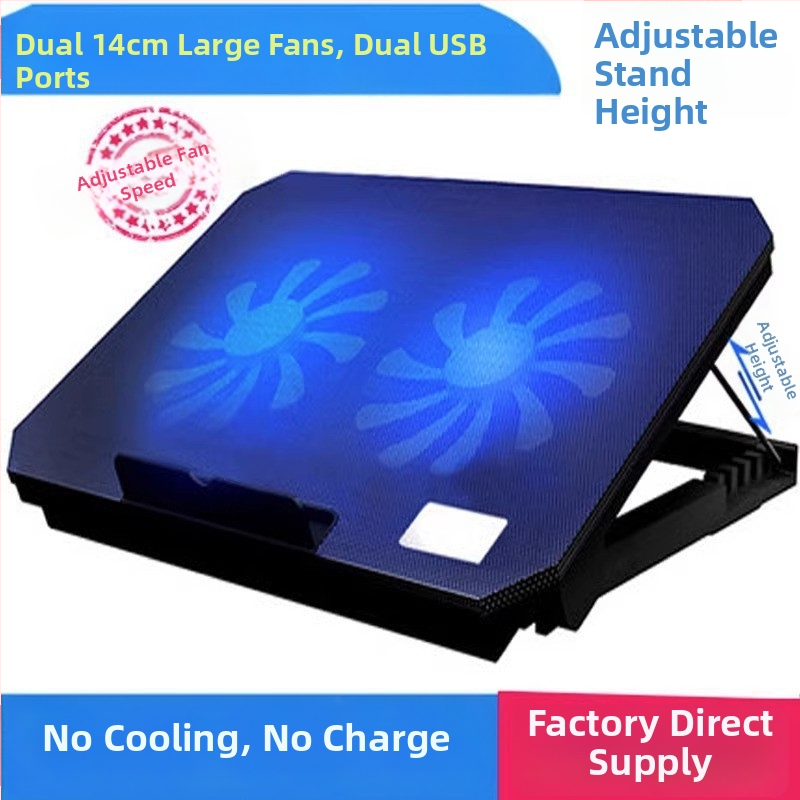 N19 Chladič na notebook s dvomi ventilátormi pre 14-palcový notebook, modrá LED základňa a držiak