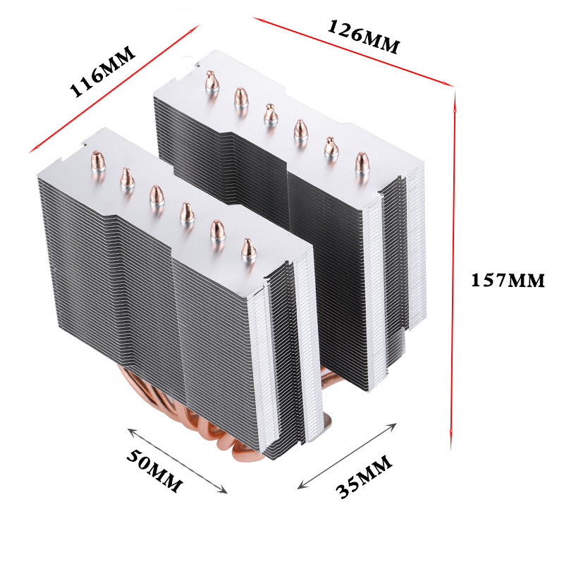 Lanshuo CPU hűtő, Big Frost Tower, 6 hőcső, kettős torony dizájn, réz-alumínium kötés, csendes működés