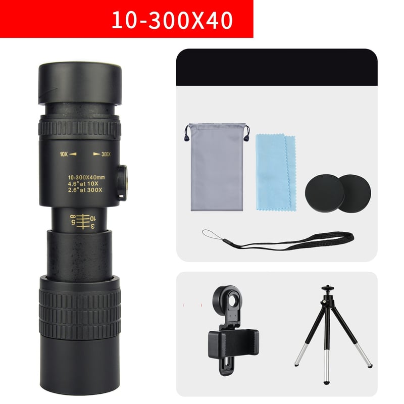 Telescop monocular transfrontalier de mari dimensiuni cu mărire variabilă 10-300×40 cu rezoluție înaltă și mărire mare, binoclu telescopic portabil pentru instalare în exterior