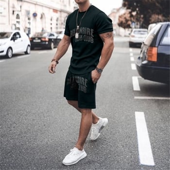 Νέο σετ casual κοντομάνικο μπλουζάκι από μείγμα βαμβακιού, με διασταυρούμενη εκτύπωση και prints