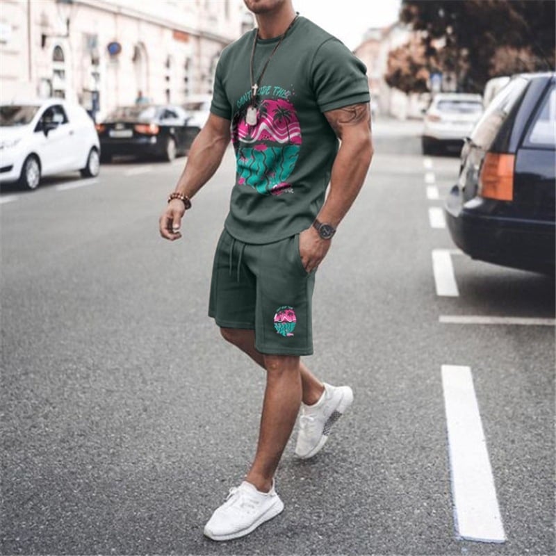 Νέο σετ casual κοντομάνικο μπλουζάκι από μείγμα βαμβακιού, με διασταυρούμενη εκτύπωση και prints