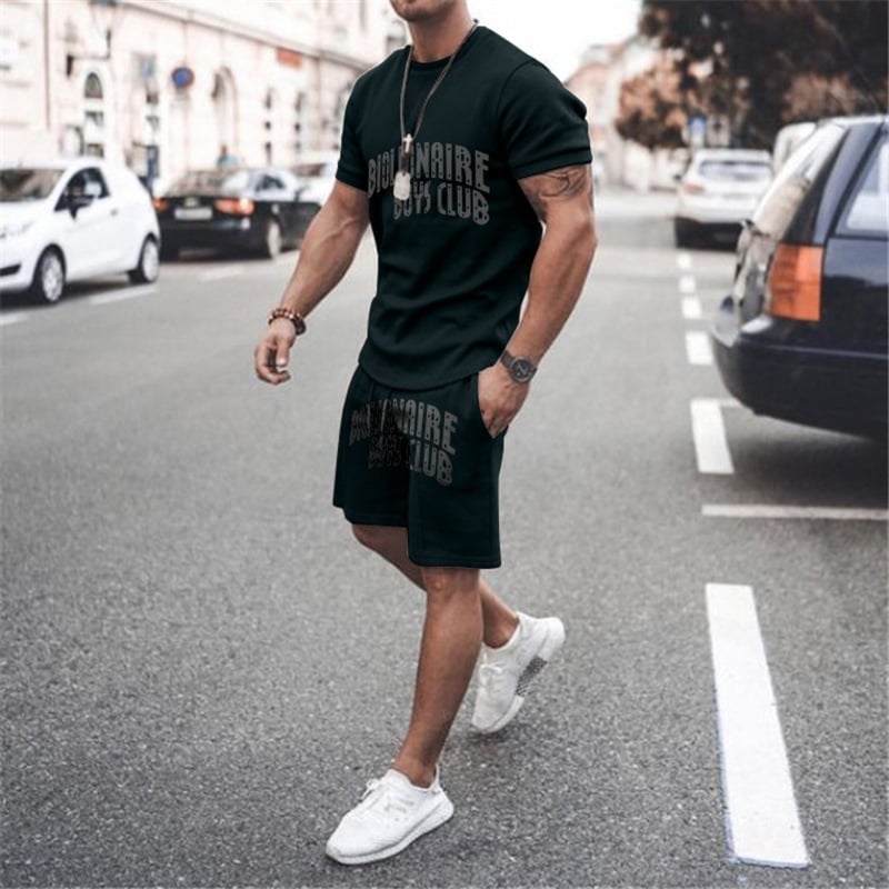 Νέο σετ casual κοντομάνικο μπλουζάκι από μείγμα βαμβακιού, με διασταυρούμενη εκτύπωση και prints