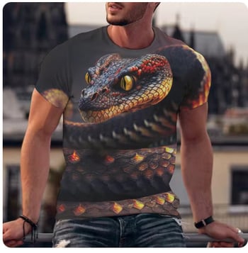 3D-s rémisztő kígyómintás póló, utcai viselet, hétköznapi, unisex divat, plus size rövid ujjú póló (kerek)