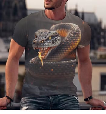 3D-s rémisztő kígyómintás póló, utcai viselet, hétköznapi, unisex divat, plus size rövid ujjú póló (kerek)