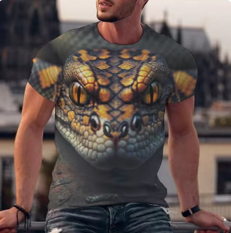 3D-s rémisztő kígyómintás póló, utcai viselet, hétköznapi, unisex divat, plus size rövid ujjú póló (kerek)