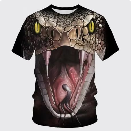 3D-s rémisztő kígyómintás póló, utcai viselet, hétköznapi, unisex divat, plus size rövid ujjú póló (kerek)