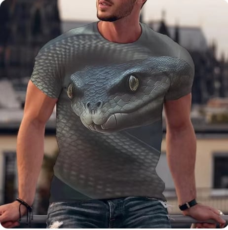 3D-s rémisztő kígyómintás póló, utcai viselet, hétköznapi, unisex divat, plus size rövid ujjú póló (kerek)