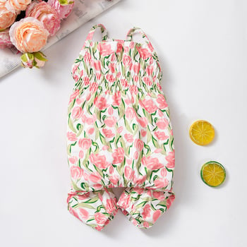 Tulipánmintás és fodros overál kutyáknak és macskáknak - jól illeszkedik, védi a hasat, megakadályozza a szőrhullást, kistestű kutyáknak (Bichon Frise)