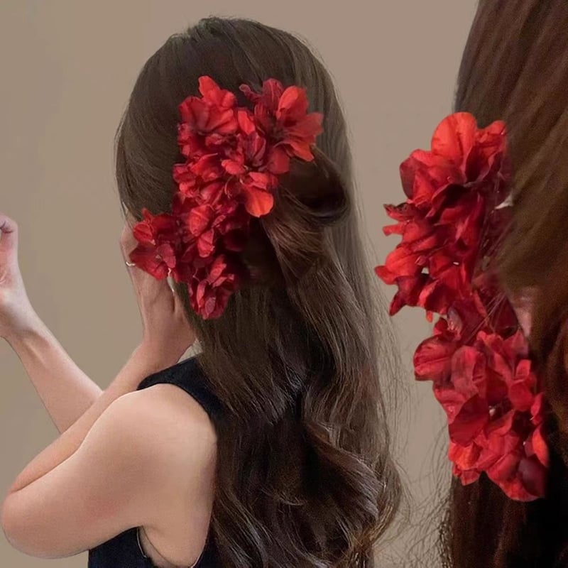 Agrafă de păr chinezească nouă cu floare roșie în stil retro pentru femei, potrivită pentru Hanfu și Cheongsam, agrafă de păr pentru mireasă, ornament de păr