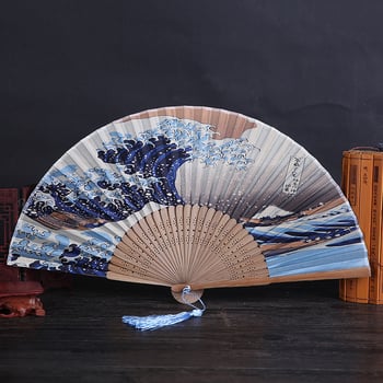 Kínai stílusú selyem legyező, japán stílusú legyező, összecsukható legyező bojttal, táncoló legyező, legkelendőbb legyező