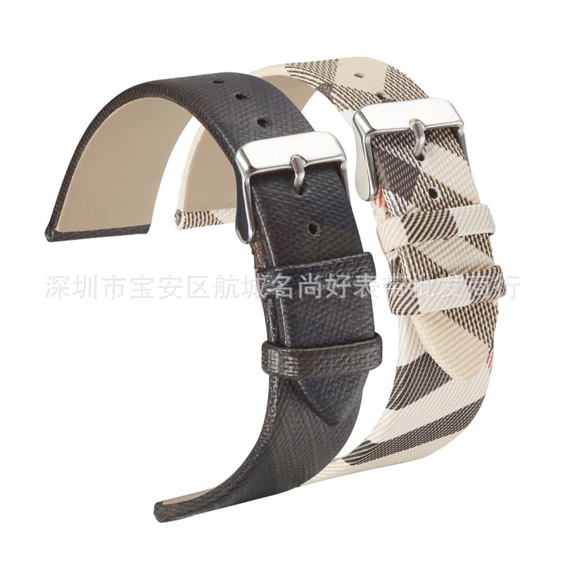 Curea de ceas în carouri alb-negru compatibilă cu curea din piele personalizată Burberry de 14/16/18/20/22 mm