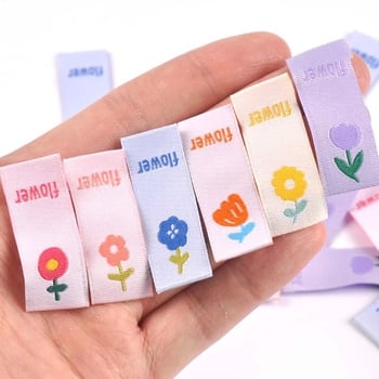 50 de etichete țesute colorate cu flori, etichete spate, etichete decorative din material textil pentru păr/eșarfe, etichete pentru bijuterii lucrate manual