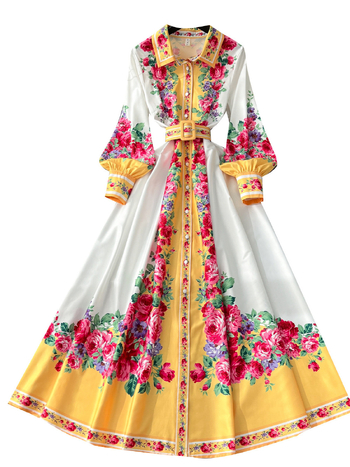 Rochie lungă cu închizătoare la un singur rând de nasturi, mulată în talie, în stil retro șic, design de nișă din 2025