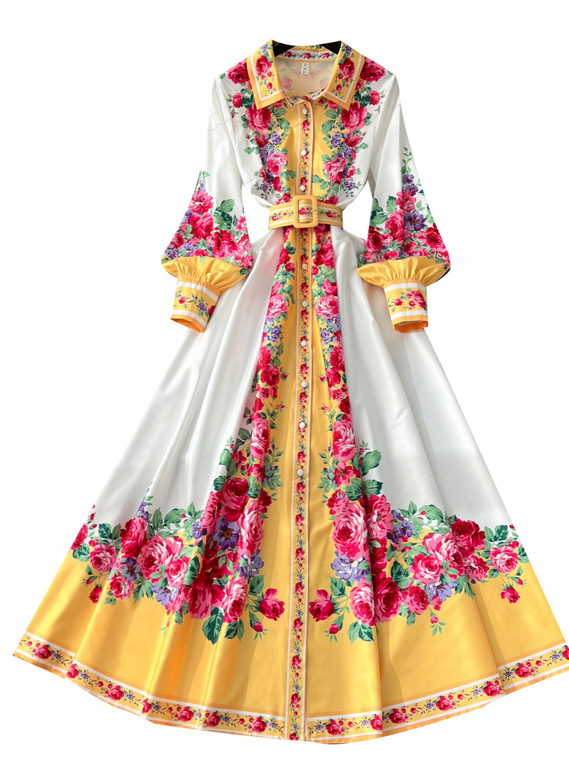 Rochie lungă cu închizătoare la un singur rând de nasturi, mulată în talie, în stil retro șic, design de nișă din 2025