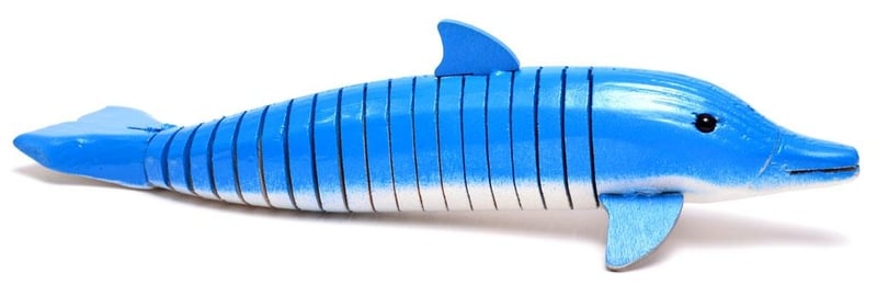 Играчка Делфин, Дървена, Син/Сив, 21 см