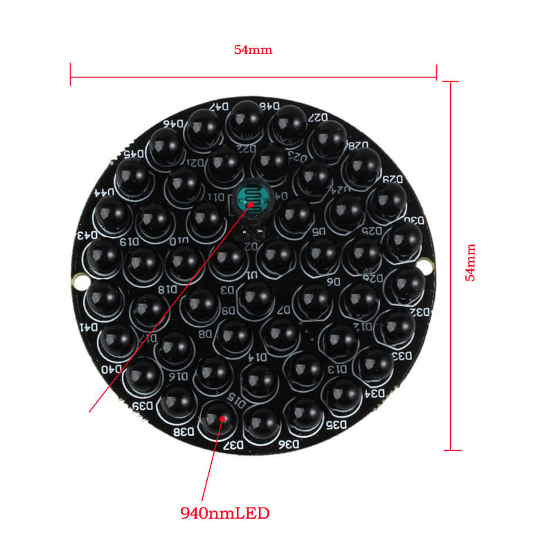 940nm инфрачервена LED платка, 48 бр., инфрачервена LED платка за нощно виждане без експозиция, инфрачервен източник на светлина за видеонаблюдение.