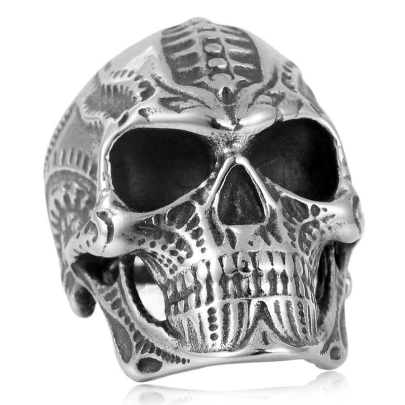 Inel cu craniu din oțel titan, stil european și american, inel cu craniu din oțel inoxidabil punk retro modern pentru bărbați 213041