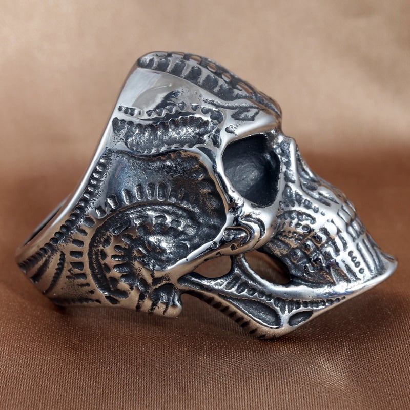 Inel cu craniu din oțel titan, stil european și american, inel cu craniu din oțel inoxidabil punk retro modern pentru bărbați 213041