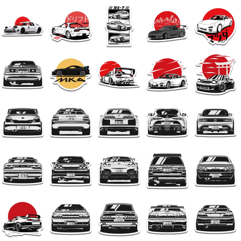 Set od 50 naljepnica za modificirane trkaće automobile – personalizirane grafite naljepnice za sportske automobile, prtljagu, motocikle i skutere