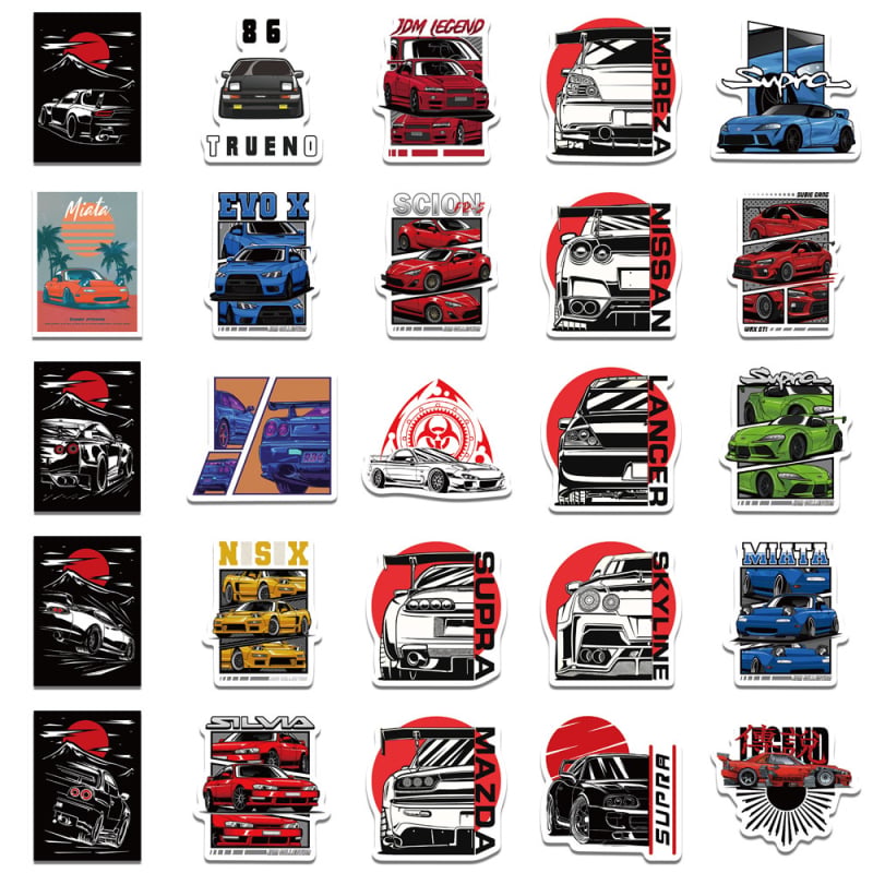 Set od 50 naljepnica za modificirane trkaće automobile – personalizirane grafite naljepnice za sportske automobile, prtljagu, motocikle i skutere