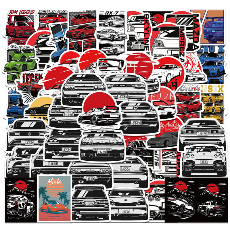 Set od 50 naljepnica za modificirane trkaće automobile – personalizirane grafite naljepnice za sportske automobile, prtljagu, motocikle i skutere