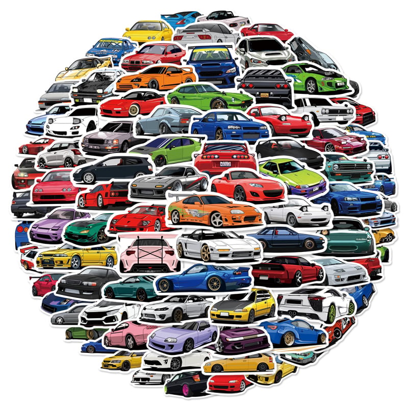 Set od 100 graffiti naljepnica za automobile – crtane animacije, JDM auto, prtljažnik, skateboard, gitara i računalo